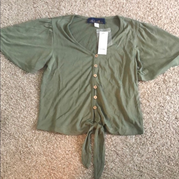 Blue Rain Tops - Blue Rain Olive Green Button Down Top NWT XXS